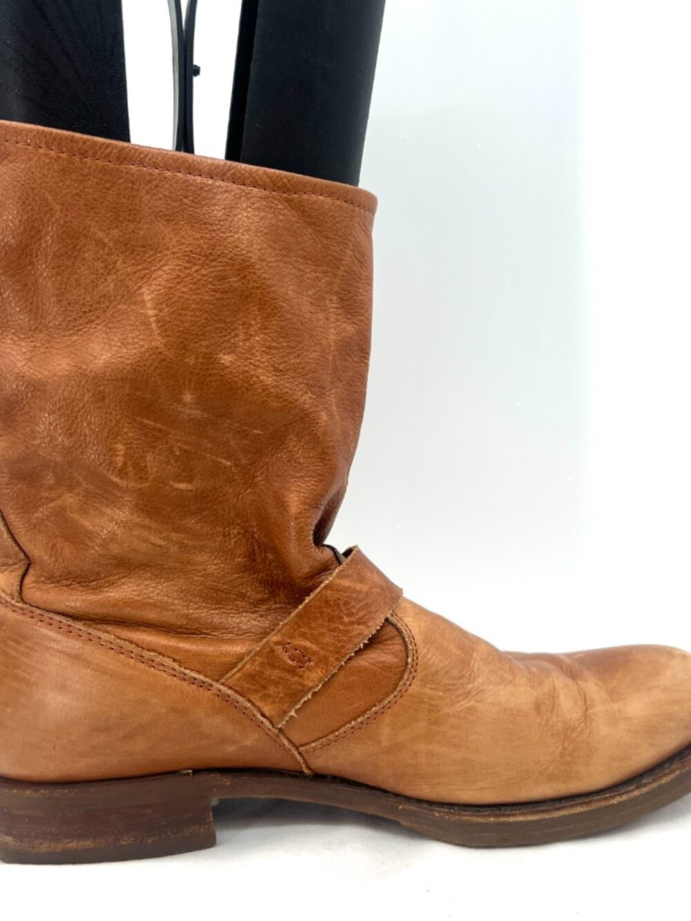 Frye Veronica Cognac Leather Buckle Moto Slouch Boots Women's 9 - Picture 3 of 10